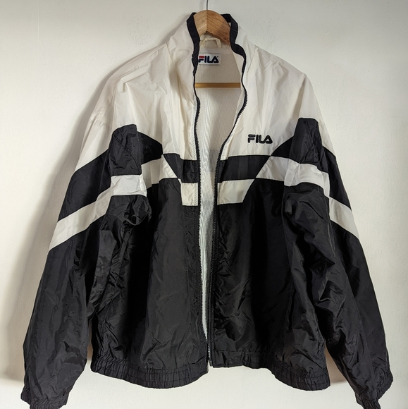 VTG FILA Y2K Classic White Black Streetwear Windbreaker Size Large - Picture 6 of 11